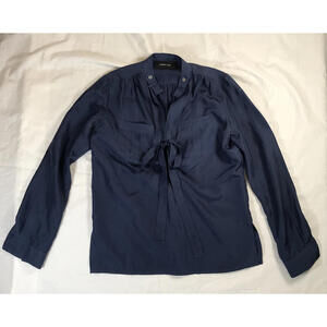 Derek Lamb Theory Navy Long Sleeve Women's Blouse with Tie Neck